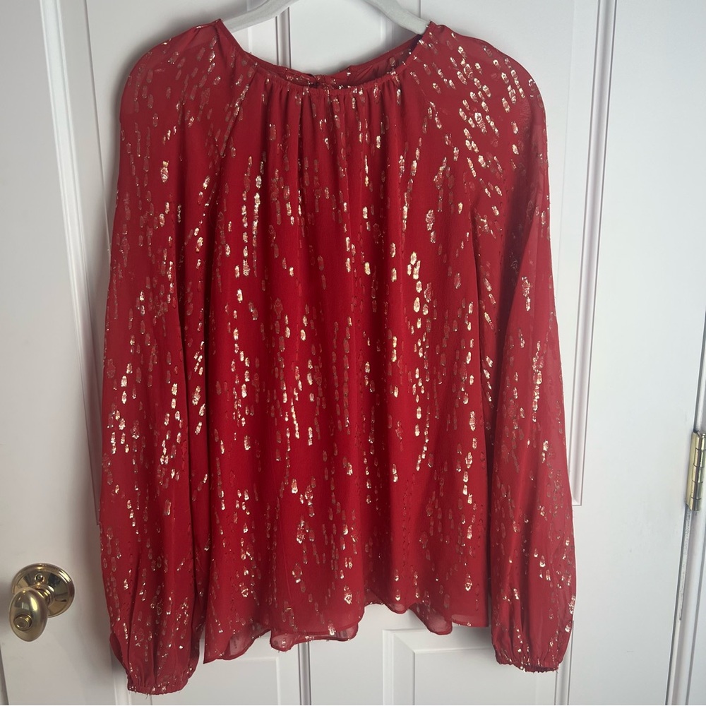 Lilly Pulitzer Noraleen Red and Gold Silk Blouse Size Small